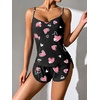Ekouaer Pajama Sets for Women V Neck Cami Split Short Set(Black Heart)