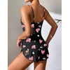 Ekouaer Pajama Sets for Women V Neck Cami Split Short Set(Black Heart)