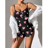 Ekouaer Pajama Sets for Women V Neck Cami Split Short Set(Black Heart)