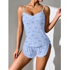 Ekouaer Pajama Sets for Women V Neck Cami Split Short Set(Blue Bow)