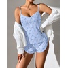 Ekouaer Pajama Sets for Women V Neck Cami Split Short Set(Blue Bow)