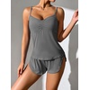 Ekouaer Pajama Sets for Women V Neck Cami Split Short Set(Grey)