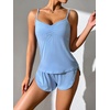Ekouaer Pajama Sets for Women V Neck Cami Split Short Set(Light Blue)