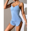 Ekouaer Pajama Sets for Women V Neck Cami Split Short Set(Light Blue)