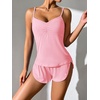 Ekouaer Pajama Sets for Women V Neck Cami Split Short Set(Misty Rose)