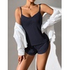 Ekouaer Pajama Sets for Women V Neck Cami Split Short Set(Navy Blue)