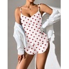 Ekouaer Pajama Sets for Women V Neck Cami Split Short Set(White Heart)