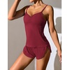 Ekouaer Pajama Sets for Women V Neck Cami Split Short Set(Wine Red)