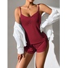 Ekouaer Pajama Sets for Women V Neck Cami Split Short Set(Wine Red)