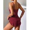 Ekouaer Pajama Sets for Women V Neck Cami Split Short Set(Wine Red)