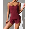 Ekouaer Pajama Sets for Women V Neck Cami Split Short Set(Wine Red)