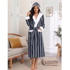 Ekouaer Plush Warm Robes for Women Fluffy Hooded Robe Soft Fleece Long Bathrobe(Black & Gray Stripes)