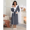 Ekouaer Plush Warm Robes for Women Fluffy Hooded Robe Soft Fleece Long Bathrobe(Black & Gray Stripes)