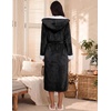 Ekouaer Plush Warm Robes for Women Fluffy Hooded Robe Soft Fleece Long Bathrobe(Black)