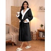 Ekouaer Plush Warm Robes for Women Fluffy Hooded Robe Soft Fleece Long Bathrobe(Black)