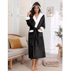 Ekouaer Plush Warm Robes for Women Fluffy Hooded Robe Soft Fleece Long Bathrobe(Black)