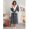 Ekouaer Plush Warm Robes for Women Fluffy Hooded Robe Soft Fleece Long Bathrobe(Black Diamond Pattern)