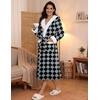 Ekouaer Plush Warm Robes for Women Fluffy Hooded Robe Soft Fleece Long Bathrobe(Black Diamond Pattern)
