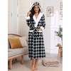 Ekouaer Plush Warm Robes for Women Fluffy Hooded Robe Soft Fleece Long Bathrobe(Black Diamond Pattern)