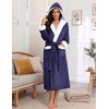 Ekouaer Plush Warm Robes for Women Fluffy Hooded Robe Soft Fleece Long Bathrobe(Blue Purple)