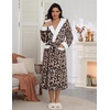 Ekouaer Plush Warm Robes for Women Fluffy Hooded Robe Soft Fleece Long Bathrobe(Leopard Print)