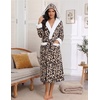 Ekouaer Plush Warm Robes for Women Fluffy Hooded Robe Soft Fleece Long Bathrobe(Leopard Print)