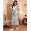 Ekouaer Plush Warm Robes for Women Fluffy Hooded Robe Soft Fleece Long Bathrobe(Leopard Print White)