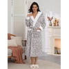Ekouaer Plush Warm Robes for Women Fluffy Hooded Robe Soft Fleece Long Bathrobe(Leopard Print White)