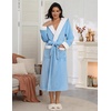 Ekouaer Plush Warm Robes for Women Fluffy Hooded Robe Soft Fleece Long Bathrobe(Light Blue)