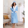 Ekouaer Plush Warm Robes for Women Fluffy Hooded Robe Soft Fleece Long Bathrobe(Light Blue)