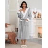 Ekouaer Plush Warm Robes for Women Fluffy Hooded Robe Soft Fleece Long Bathrobe(Light Grey)