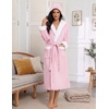 Ekouaer Plush Warm Robes for Women Fluffy Hooded Robe Soft Fleece Long Bathrobe(Pink)