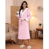 Ekouaer Plush Warm Robes for Women Fluffy Hooded Robe Soft Fleece Long Bathrobe(Pink)