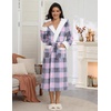 Ekouaer Plush Warm Robes for Women Fluffy Hooded Robe Soft Fleece Long Bathrobe(Plaid Blue & Pink)