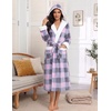Ekouaer Plush Warm Robes for Women Fluffy Hooded Robe Soft Fleece Long Bathrobe(Plaid Blue & Pink)