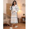 Ekouaer Plush Warm Robes for Women Fluffy Hooded Robe Soft Fleece Long Bathrobe(Plaid Grey Khaki)
