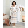 Ekouaer Plush Warm Robes for Women Fluffy Hooded Robe Soft Fleece Long Bathrobe(Plaid Grey Khaki)