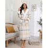 Ekouaer Plush Warm Robes for Women Fluffy Hooded Robe Soft Fleece Long Bathrobe(Plaid Grey Khaki)