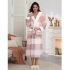 Ekouaer Plush Warm Robes for Women Fluffy Hooded Robe Soft Fleece Long Bathrobe(Plaid Grey Pink)