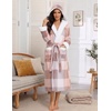 Ekouaer Plush Warm Robes for Women Fluffy Hooded Robe Soft Fleece Long Bathrobe(Plaid Grey Pink)