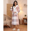 Ekouaer Plush Warm Robes for Women Fluffy Hooded Robe Soft Fleece Long Bathrobe(Plaid Grey Pink)