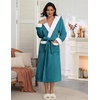 Ekouaer Plush Warm Robes for Women Fluffy Hooded Robe Soft Fleece Long Bathrobe(Teal Blue)