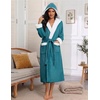 Ekouaer Plush Warm Robes for Women Fluffy Hooded Robe Soft Fleece Long Bathrobe(Teal Blue)