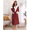 Ekouaer Plush Warm Robes for Women Fluffy Hooded Robe Soft Fleece Long Bathrobe(Wine Red)