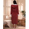 Ekouaer Plush Warm Robes for Women Fluffy Hooded Robe Soft Fleece Long Bathrobe(Wine Red)