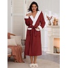Ekouaer Plush Warm Robes for Women Fluffy Hooded Robe Soft Fleece Long Bathrobe(Wine Red)