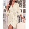 Ekouaer Robes for Women Lightweight Waffle Knit Short Ruffle Bath Robe(Beige)