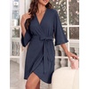 Ekouaer Robes for Women Lightweight Waffle Knit Short Ruffle Bath Robe(Dark Blue)