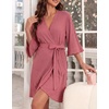 Ekouaer Robes for Women Lightweight Waffle Knit Short Ruffle Bath Robe(Gray Purple)