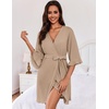 Ekouaer Robes for Women Lightweight Waffle Knit Short Ruffle Bath Robe(Khaki)